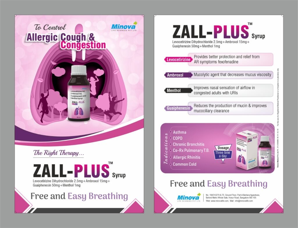 ZALL-PLUS Syrup - Levocetirizine, Ambroxol, Guaiphenesin & Menthol Cough Relief Formula