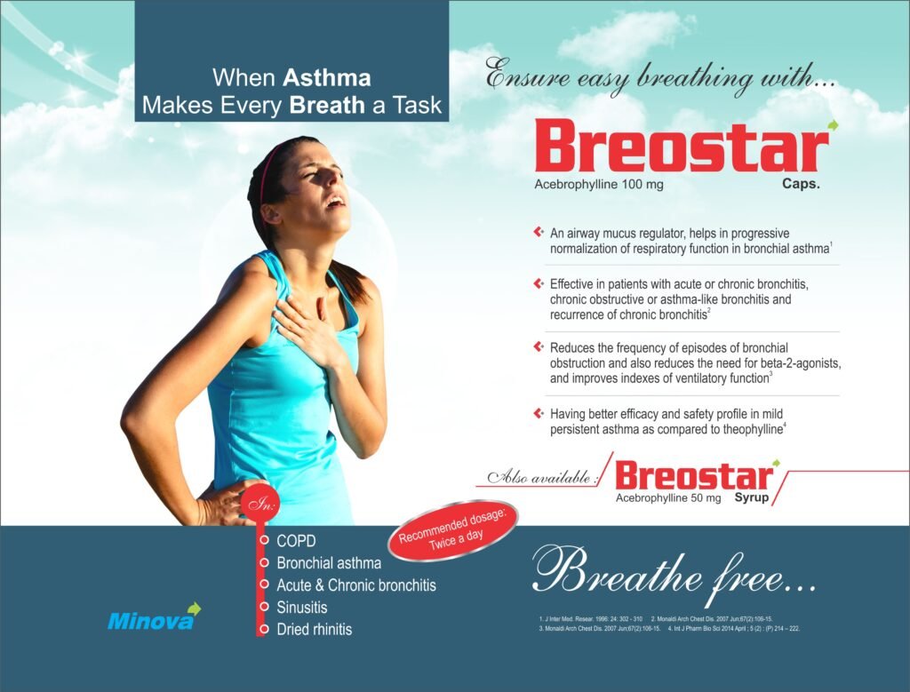 Breostar Capsule with Acebrophylline 100mg for improved breathing and lung health