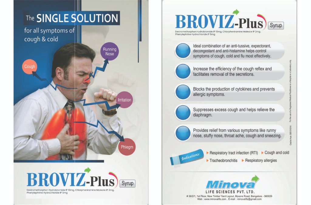 Broviz-Plus Syrup with Dextromethorphan, Chlorpheniramine & Phenylephrine for cough relief