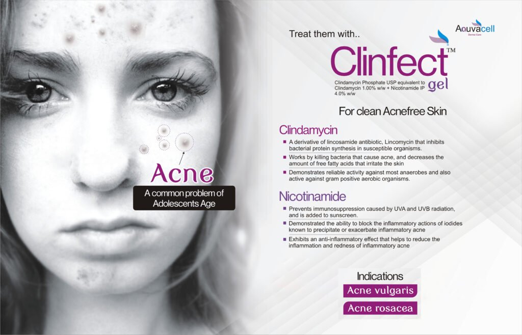 Clinfect Gel with Clindamycin 1% and Nicotinamide 4% for acne treatment