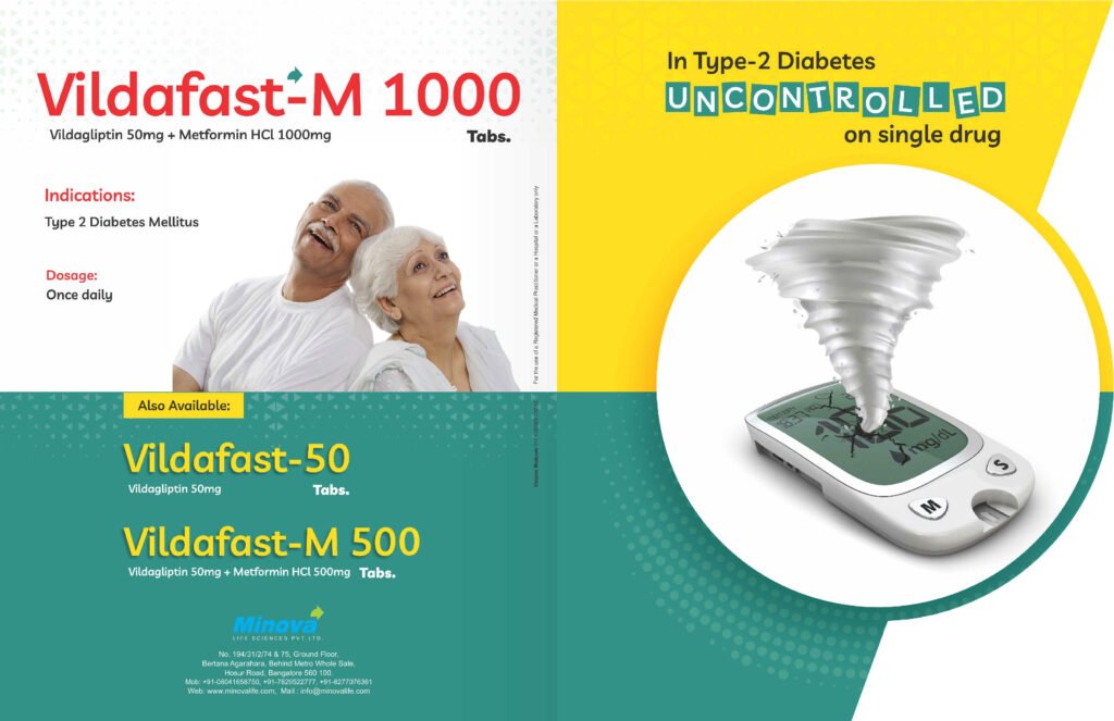 Vildafast-M-1000, Vildafast-M-500, and Vildafast-50 Tablets from Minova Life Sciences for type 2 diabetes treatment.