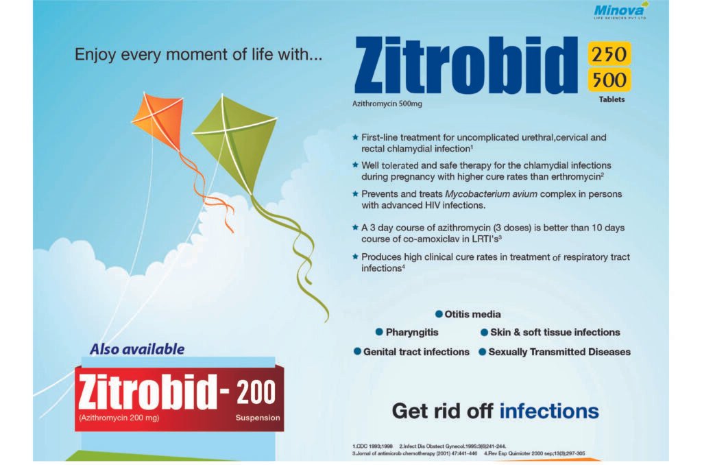 Zitrobid 250/500 Tablets and Zitrobid 200 Suspension containing Azithromycin by Minova Life Sciences – antibiotic treatment for bacterial infections.