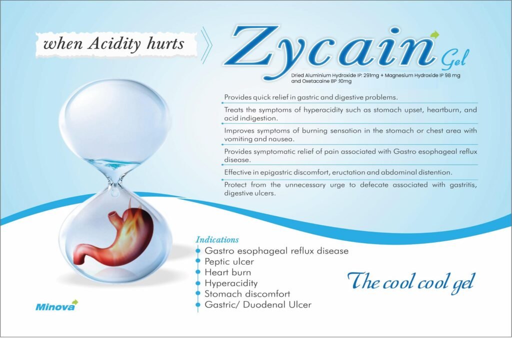 Zycain Gel bottle used for treating acidity, heartburn, gastric pain, and indigestion
